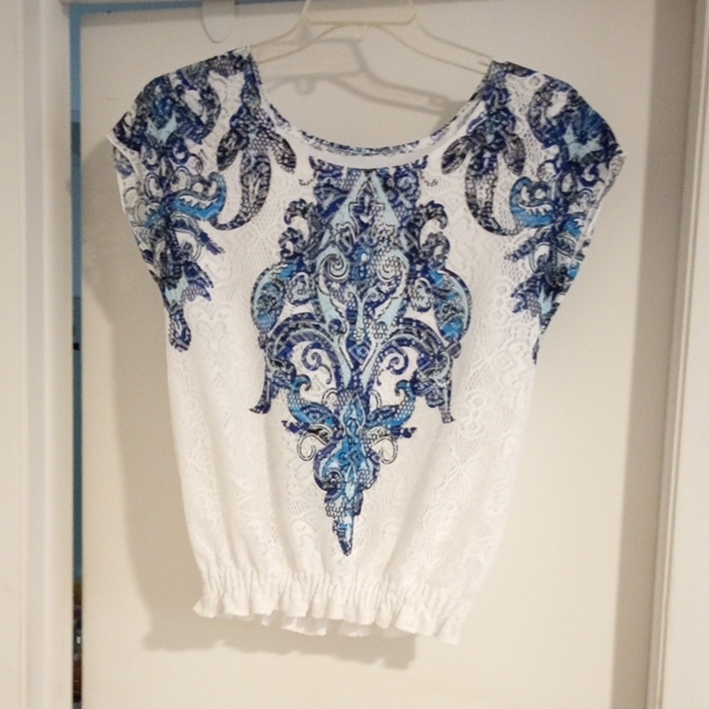 Blue and White Patterned Women's Top